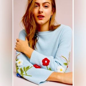 ANTHROPOLOGIE ROSIE NEIRA EMBROIDERED PANSY PULLOVER MEDIUM